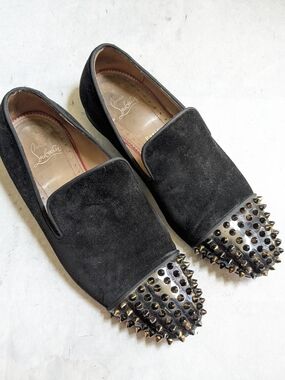 Christian Louboutin Men’s Black Suede Studded Slip-On Loafers 9 42